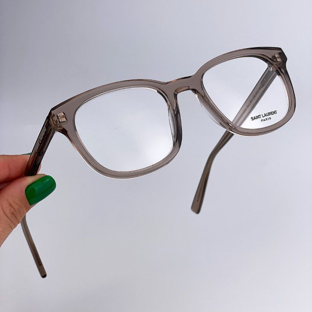 Saint Laurent SL459 004 Eyeglasses Transparent Light Brown Rounded Oval Men - Picture 1 of 10